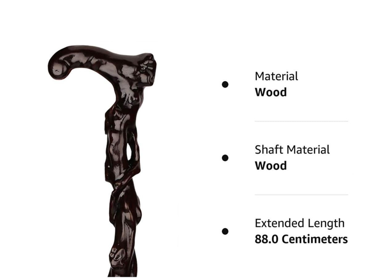 Handmade Ebony Walking Cane with Curved Handle - Elegant Support Stick