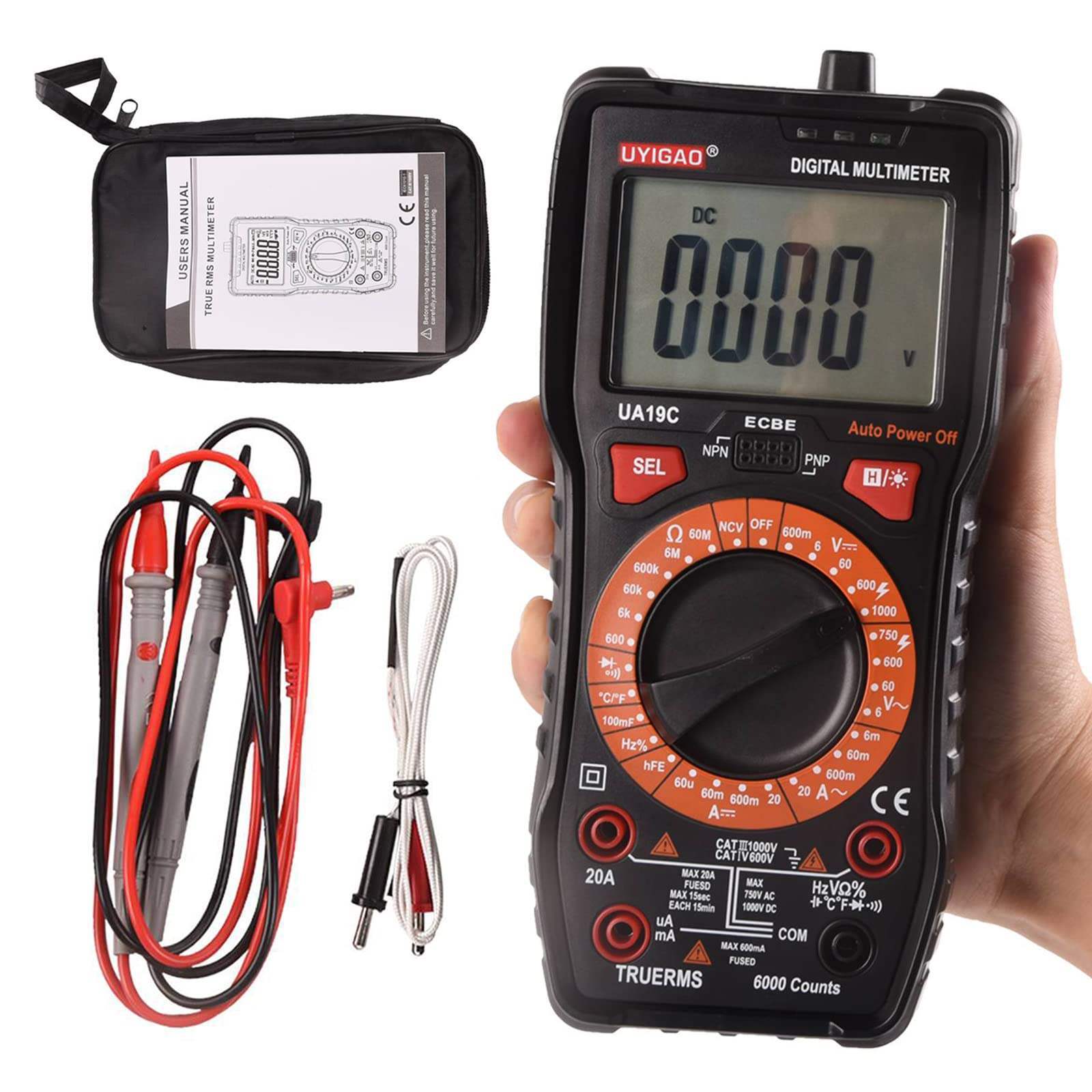 Digital Multimeter AC/DC Current Voltage Autorange TRMS Amp Ohm Meter 6000Counts
