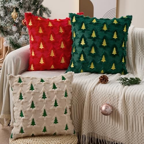 Christmas Pillow Covers 18x18 Set of 2 Double Xmas 18" x 18" (Pack of 2) Beige