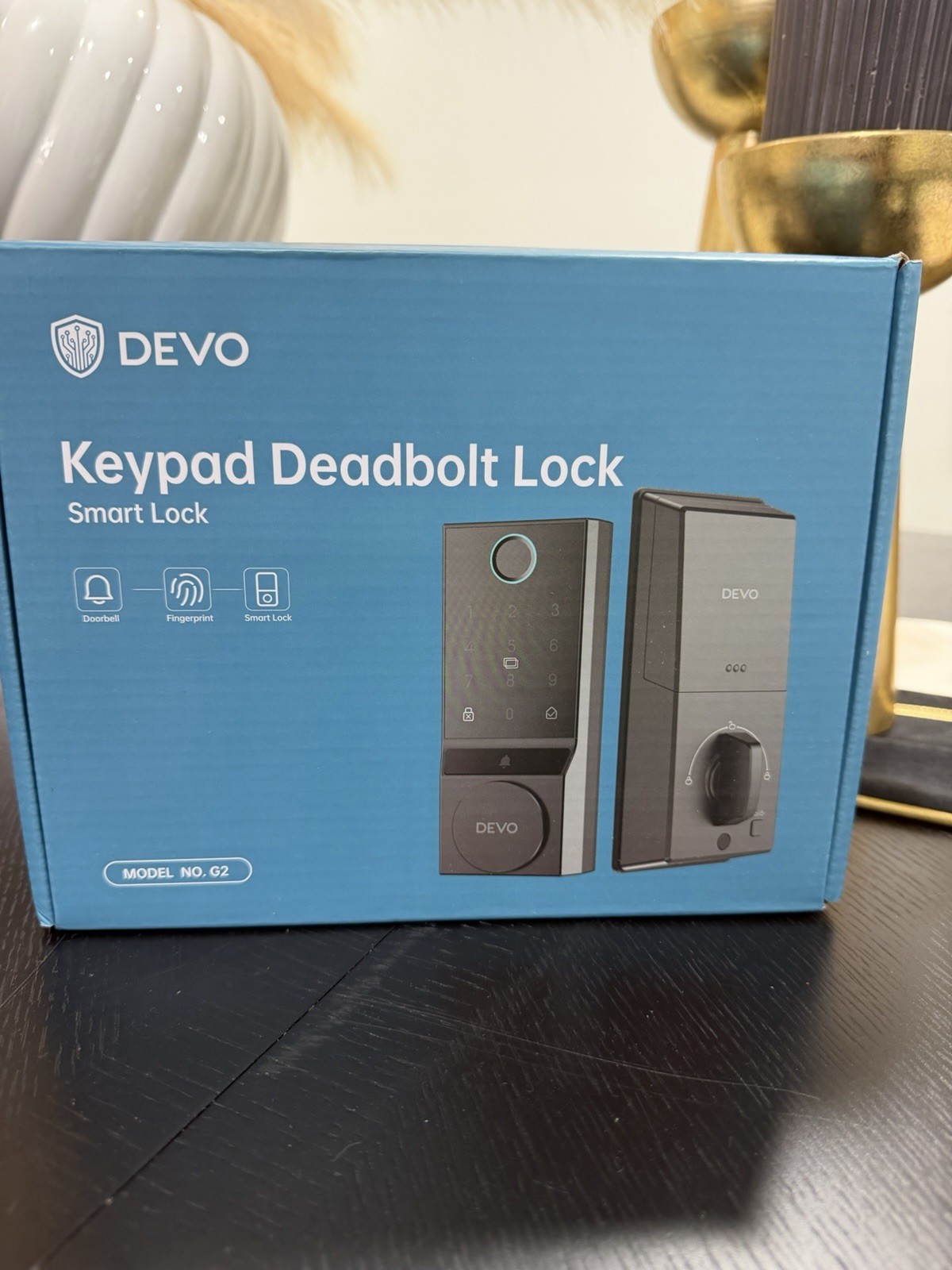 DEVO G2 Keypad Deadbolt Smart Lock Black Fingerprint Modern