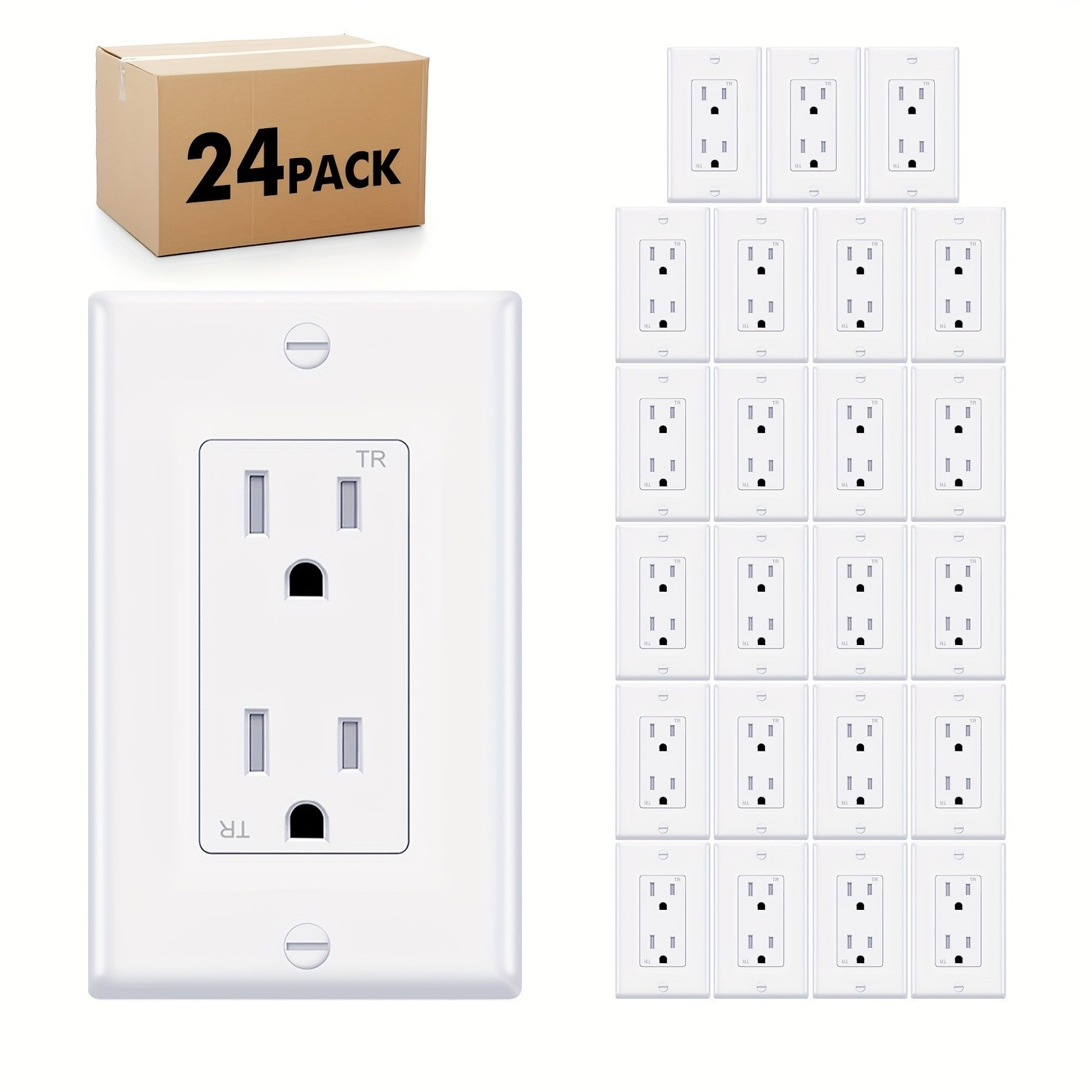 24Pack Outlet Socket, Decora Duplex Receptacle 15 Amp, 125 Volt Tamper Resistant