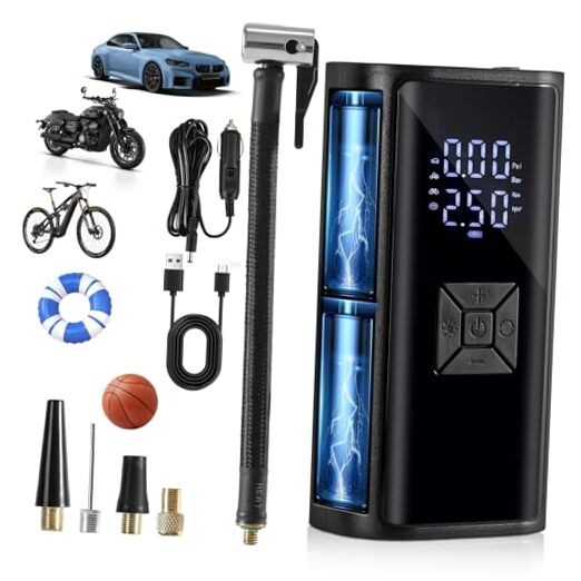 Tire Inflator Portable Air Compressor with LED Light,  Electric Bicycle Pump,