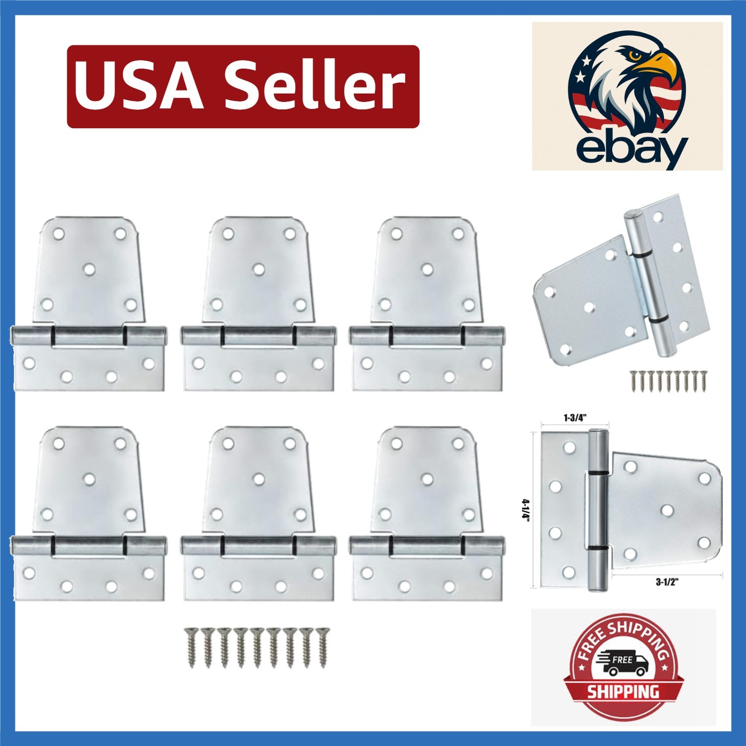 6 Pack 3-1/2" Heavy Duty Zinc Plated T Gate Hinges with Screws - Durable & Ru...