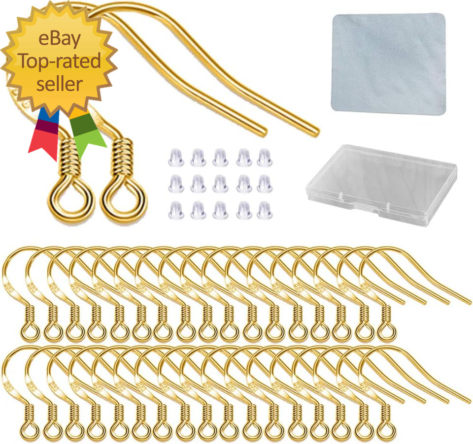Gold Fishhook Earring Hooks - 120 PCS/60 Pairs 18K Gold Hypoallergenic Ear Wires