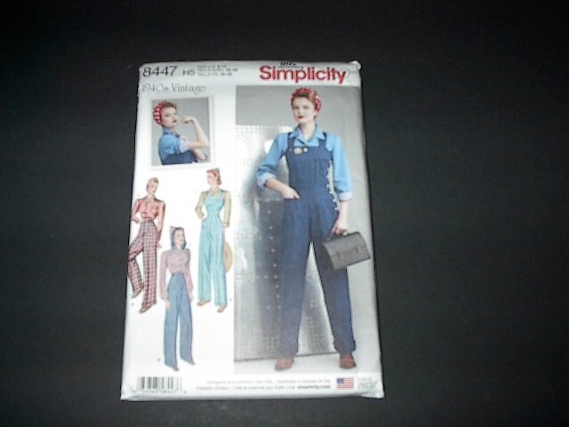 Simplicity Pattern 8447 Misses'  1940's Style Overalls, Pants, Blouse  6 ~ 14 UC