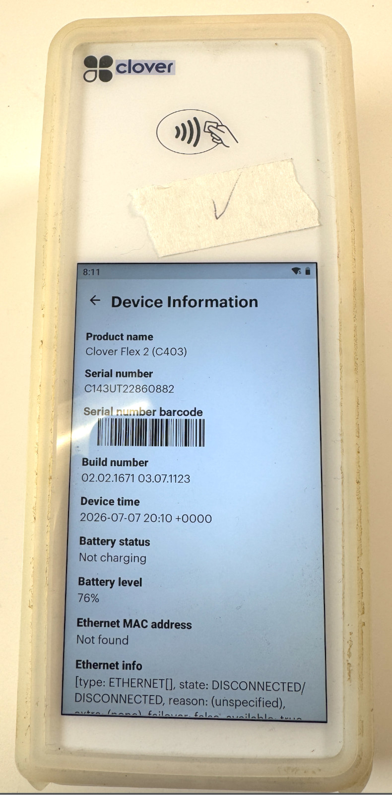 Clover Flex 2 C403 EMV / Card Terminal Device - Device Only - Used *READ