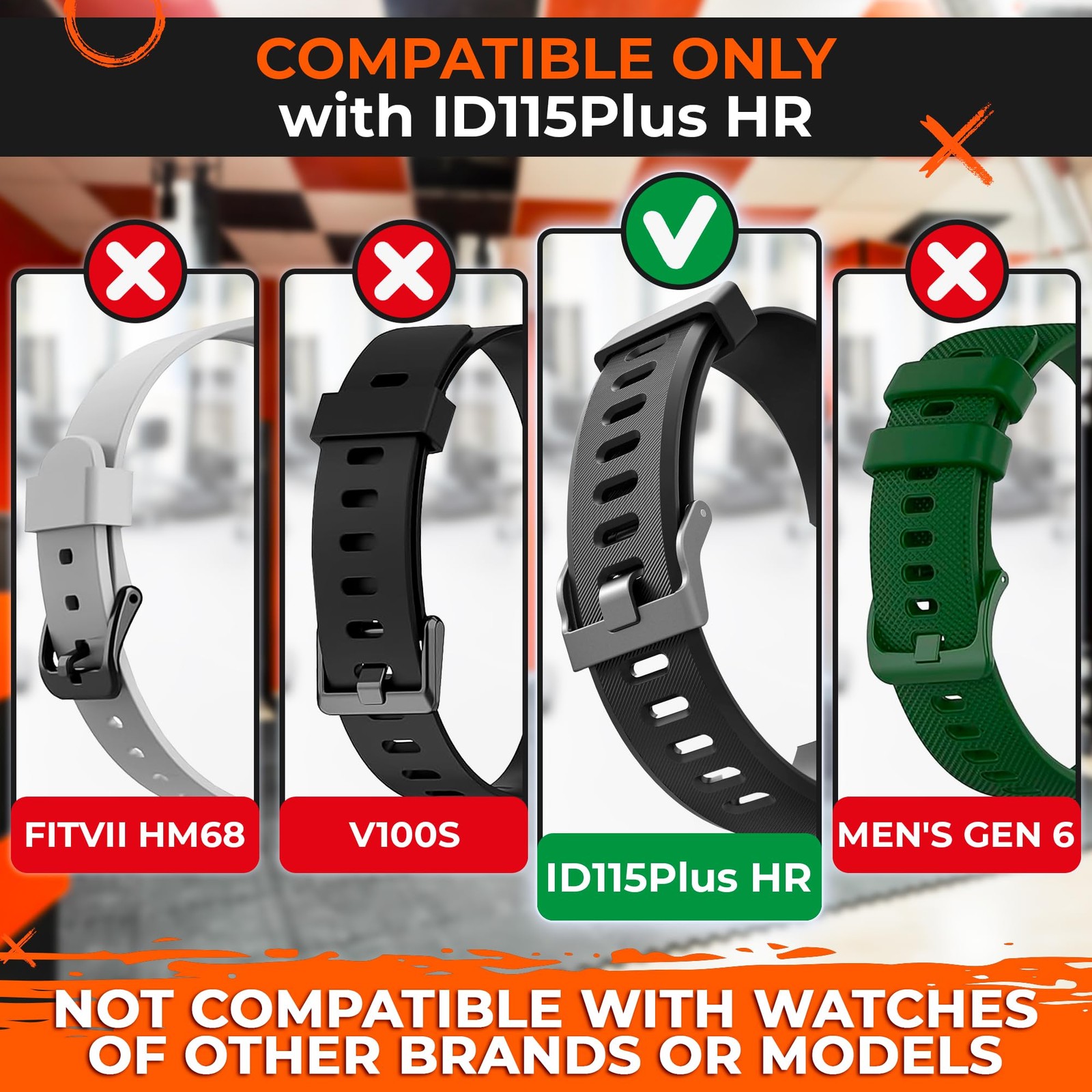 2Pack Bands Compatible with ID115Plus HR — Adjustable Silicone Wrist Straps
