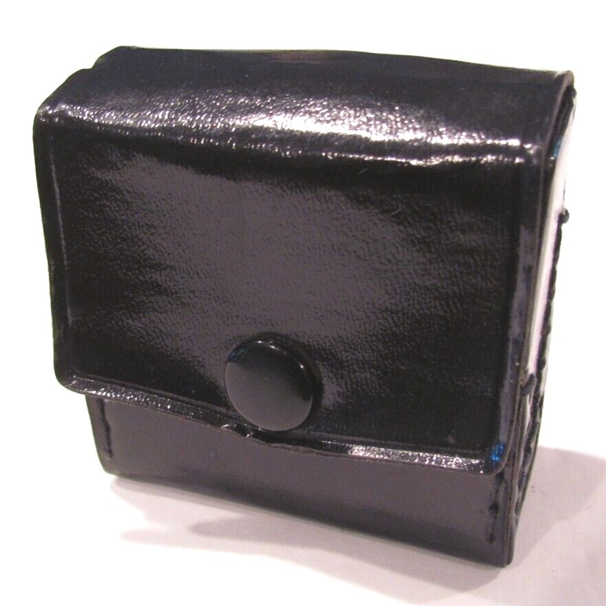Small Black Camera Lens Case Red Interior Lining Snap Closure Made in Japan