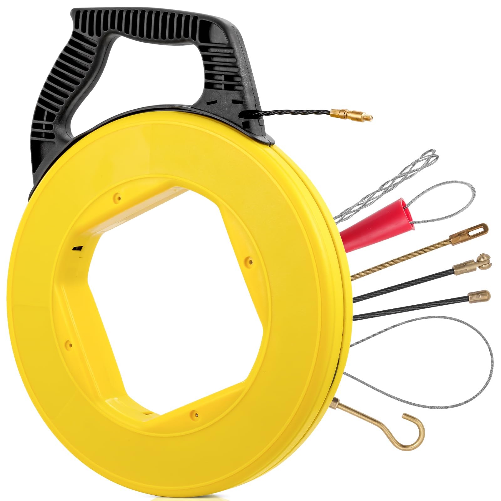 164FT Fiberglass Fish Tape Cable Puller Kit Heavy Duty Wire Pulling Tool 5 Tips