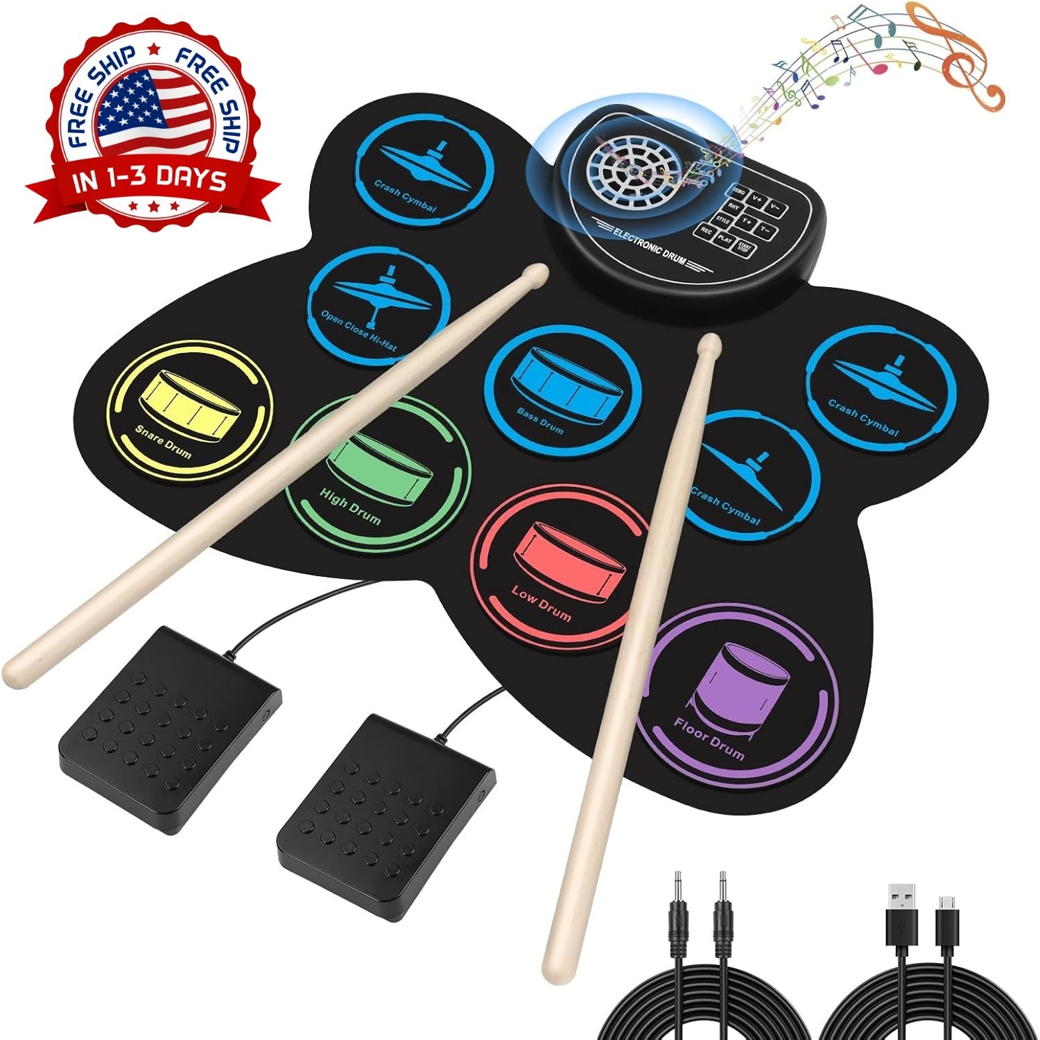 Batería electrónica, 9 pads de práctica con conector para auriculares NUEVO US