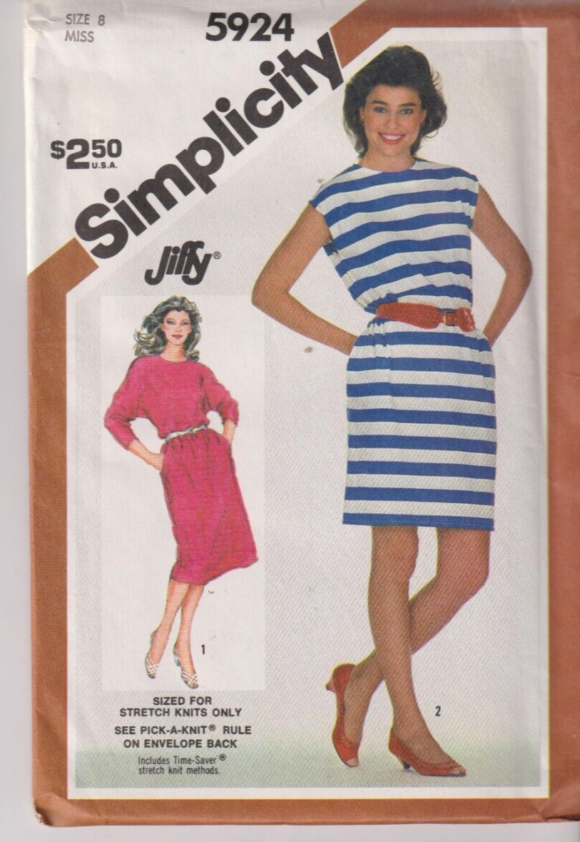 5924 SIMPLICITY Jiffy - Knit DRESS - Sz 8 B 31.5"