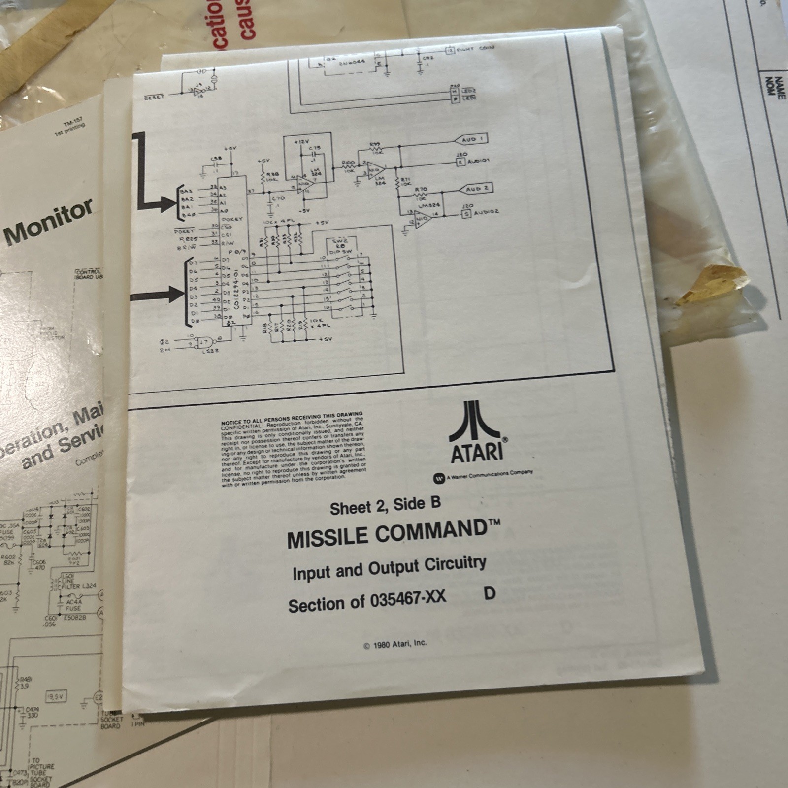 original Factory arcade video game manual Missile Command Cocktail Table Set