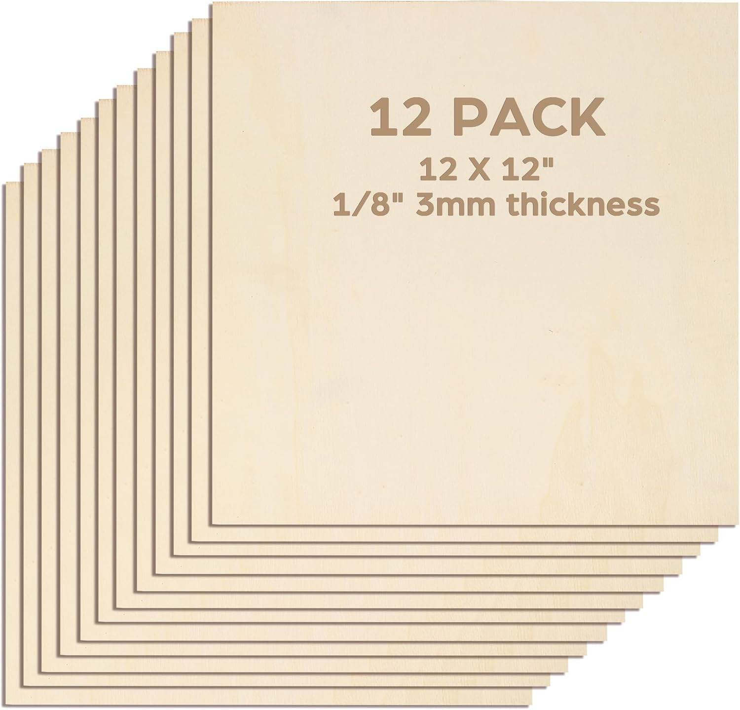 Basswood Sheets for Craft, 12 Pack, 12 X 12 X 1/8 Inch, 3Mm Thick Plywood Sheets
