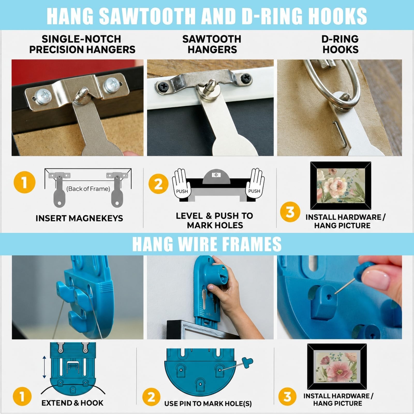 All-in-One Picture Hanging Tool Kit with Level & 85+ Hardware - No-Measure Syste