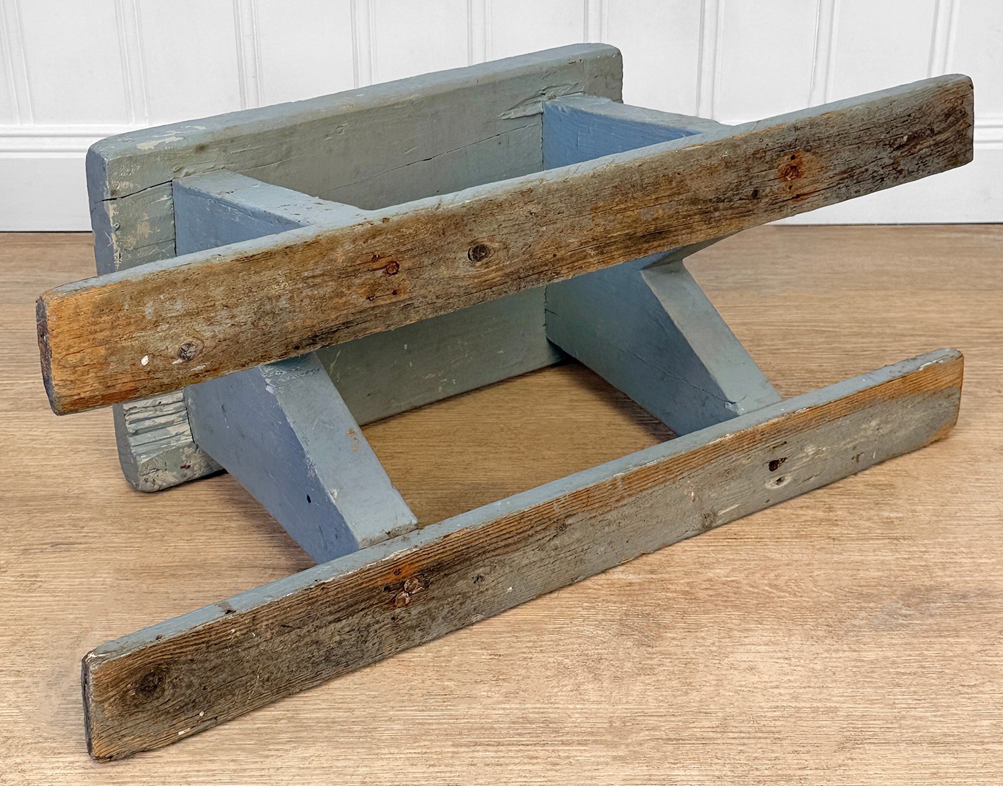 Antique Primitive Farmhouse Gray Slat Bottom Milking Stool