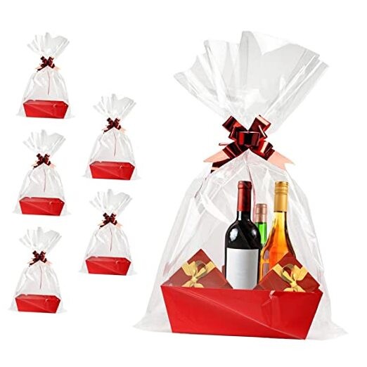 Basket For Gifts Empty, 5 Pack Sturdy Empty Gift Basket Kit With Handles Red