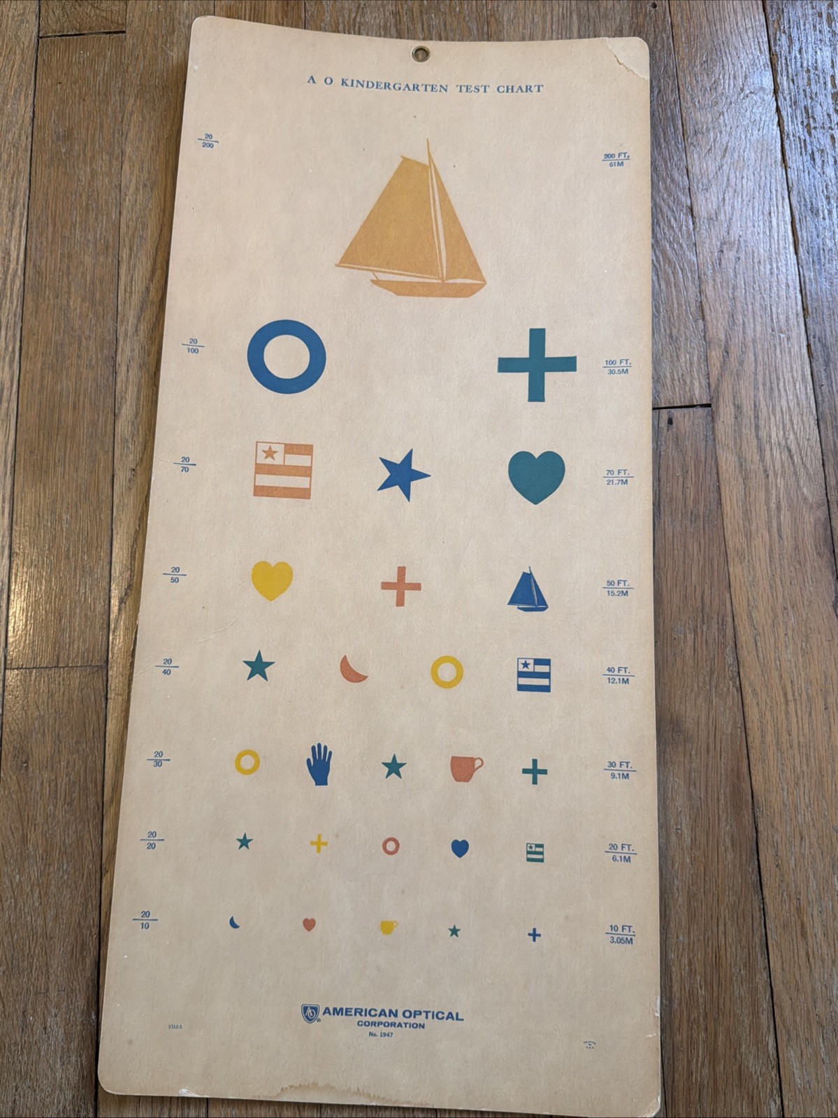 Vintage American Optical Corp Kindergarten Eye Exam Vision Test Chart USA 24x11”