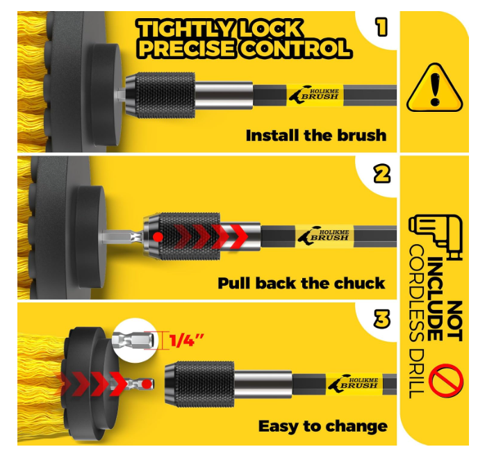 6Pack Drill Brush ，Extended Long Attachment Set All Purpose for Crevice Cleaning