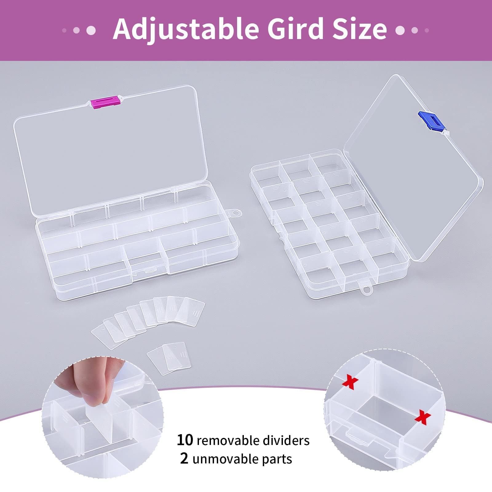 15 Girds Bead Organizer(4 Pack), Earring Organizer Box, SMALL Plastic Clear