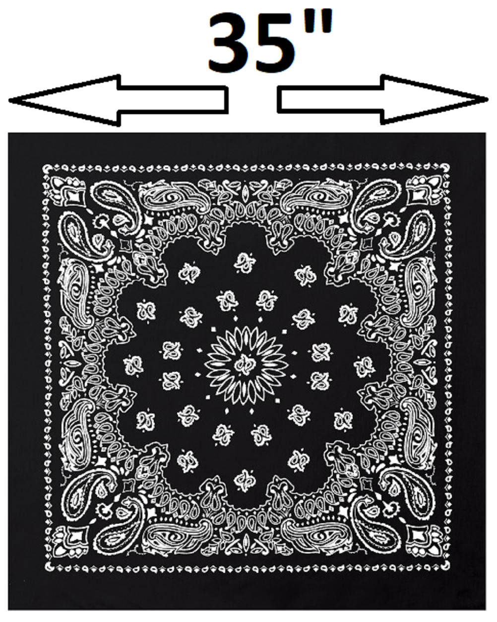 Huge Black Paisley 35" Bandana Sarong 100% Cotton Extra Large Bandanna NEW