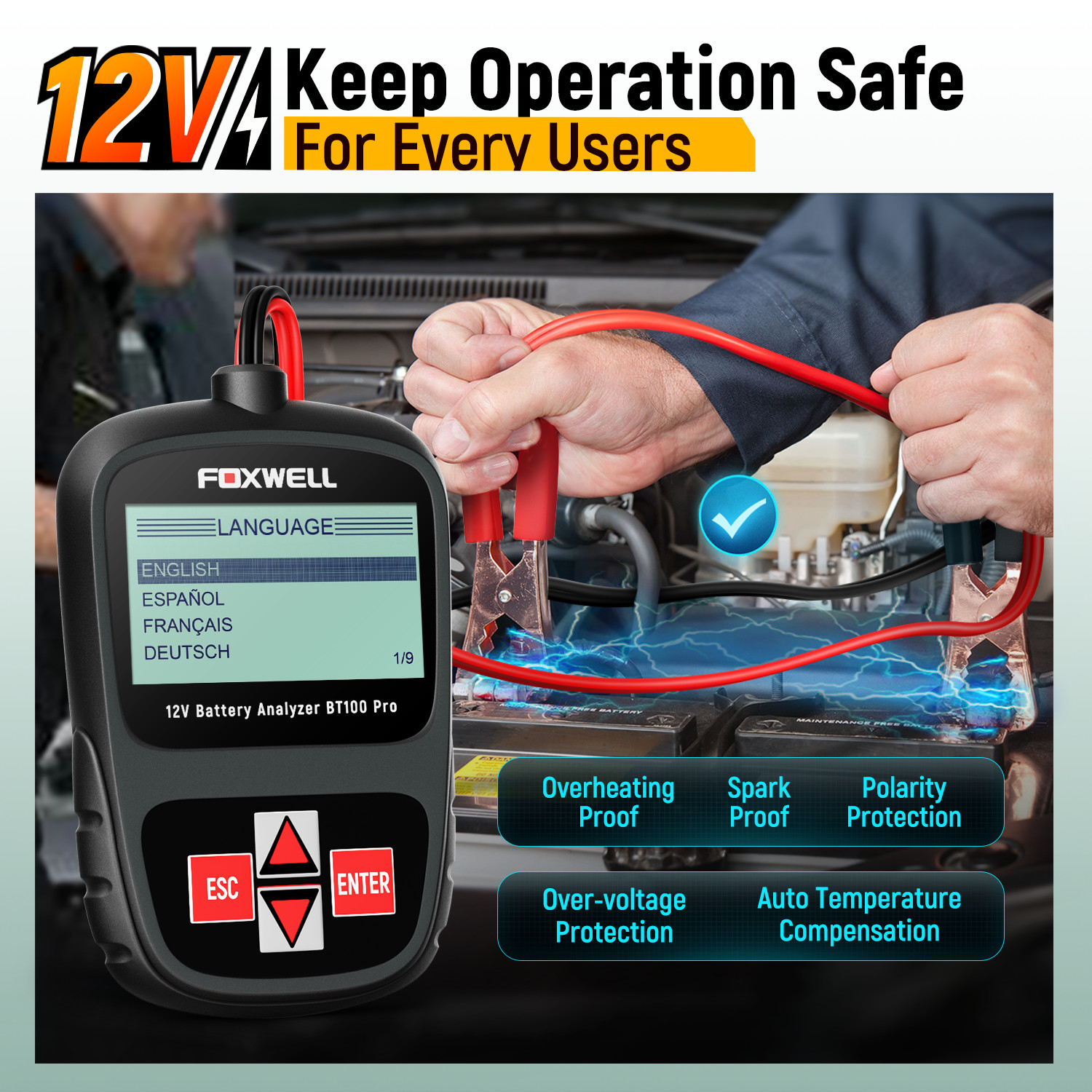 FOXWELL Car Battery Tester 12V Load Test Cranking Charging System Analyzer Tool