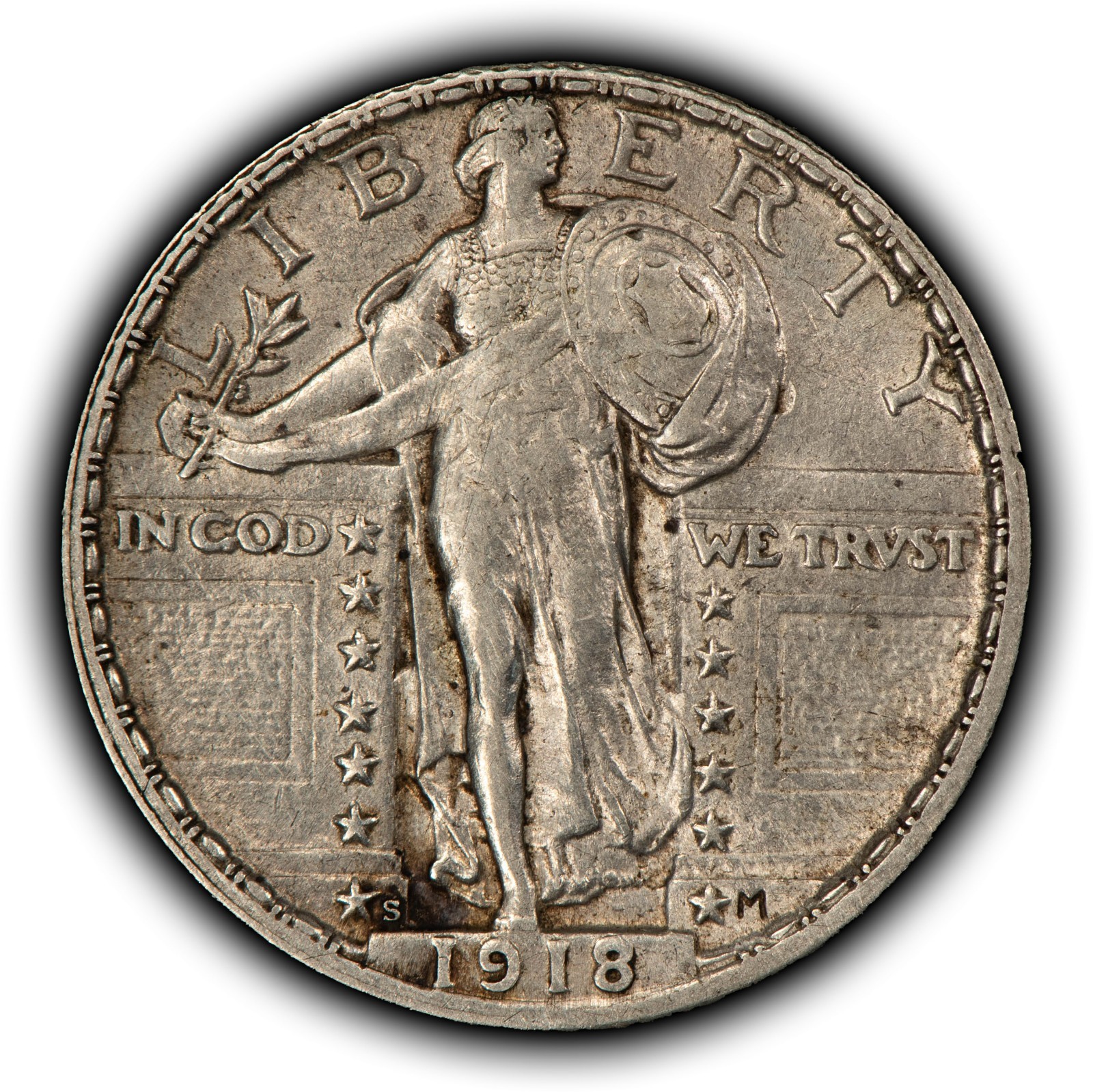 1918-S 25c Standing Liberty Silver Quarter - Luster - AU+ - SKU-Y6387