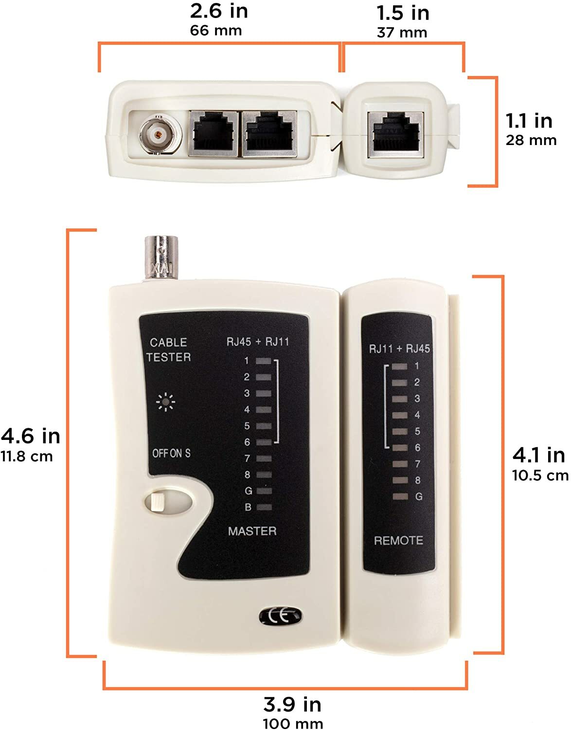 Universal Network Cable Tester Tool, BNC, RJ45, RJ11 (3-in-1) Multi-Tester White
