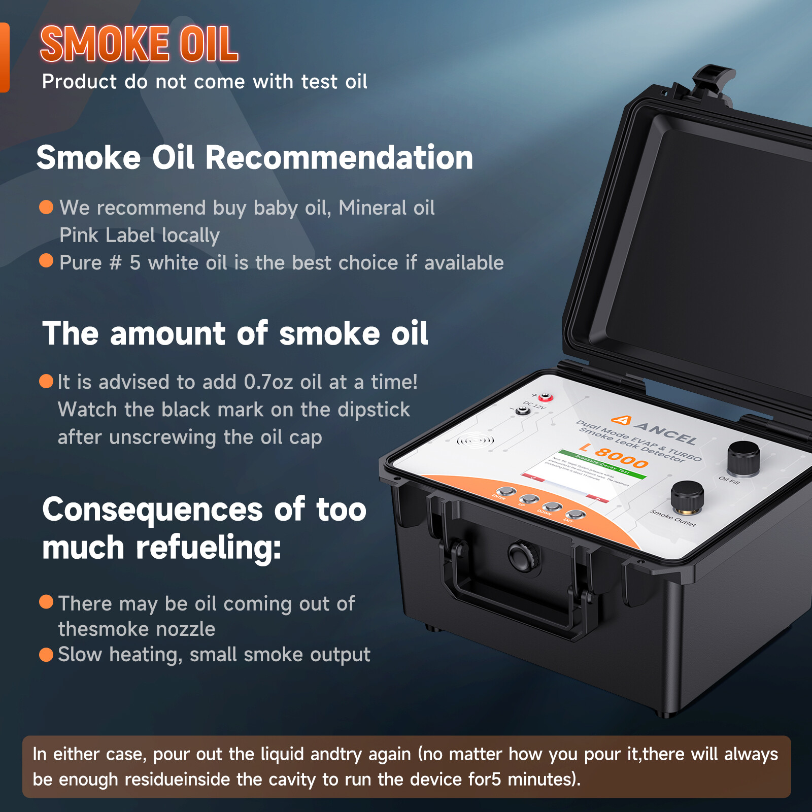 Dual Mode EVAP Smoke Tester Machine Turbo System Adjustable Pressure LCD Screen