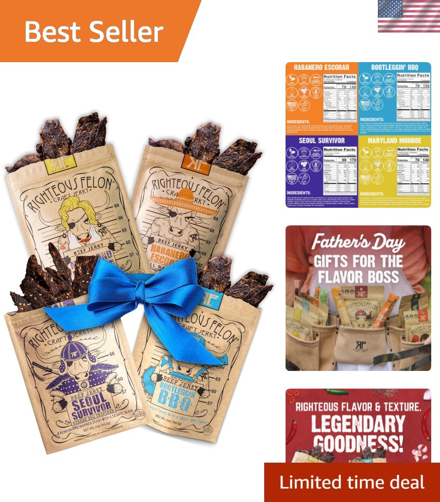 Gourmet Spicy Beef Jerky Pack - 4 Flavor Variety, Perfect Gift for Jerky Lovers