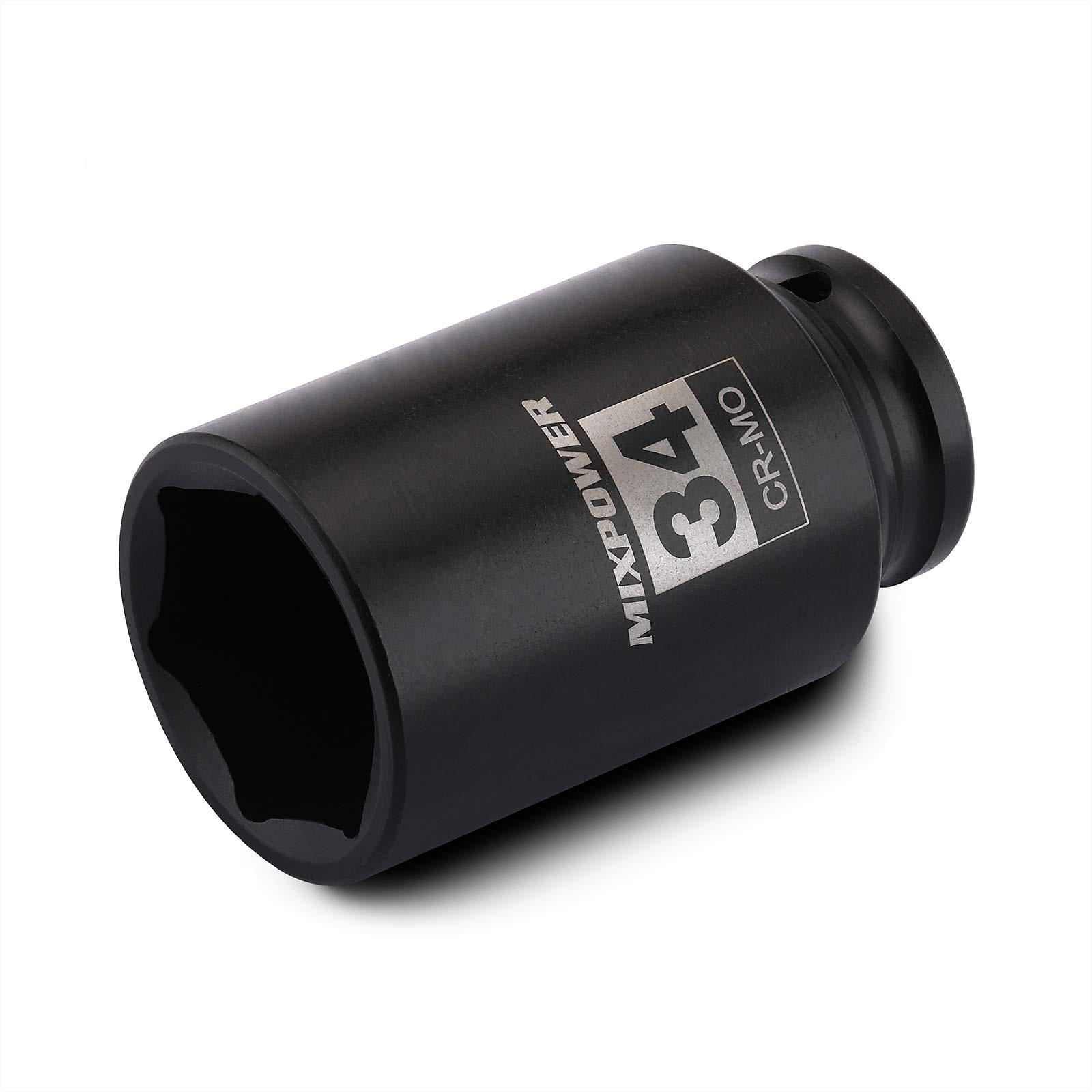 MIXPOWER 1/2" Drive Deep Impact Socket, CR-MO, 34 mm, METRIC, 6 Point, 34mm