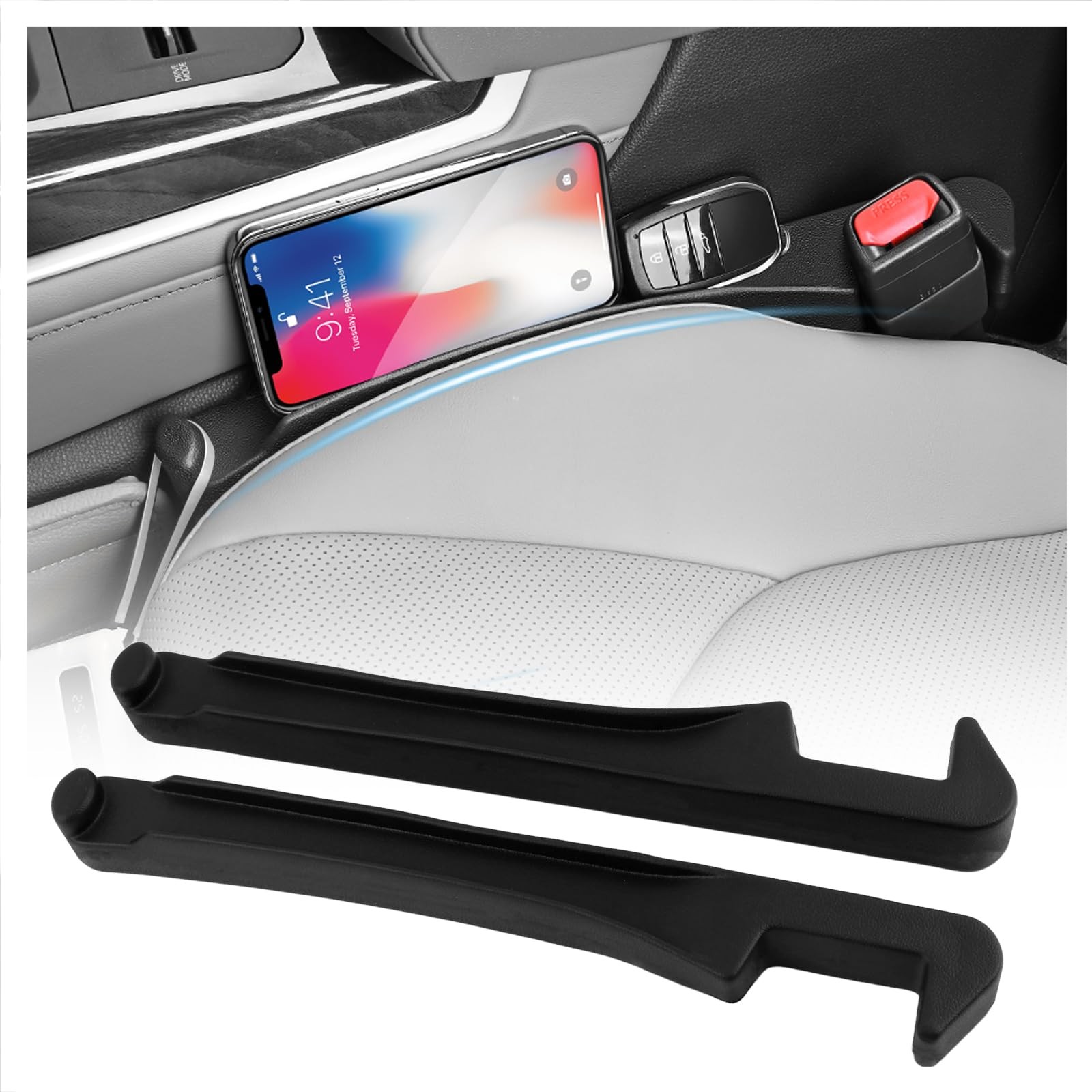 VKQTS 3 in 1 Car Seat Gap Filler Organizer,2PCS 15.55×2.15×1.28 inch, Black