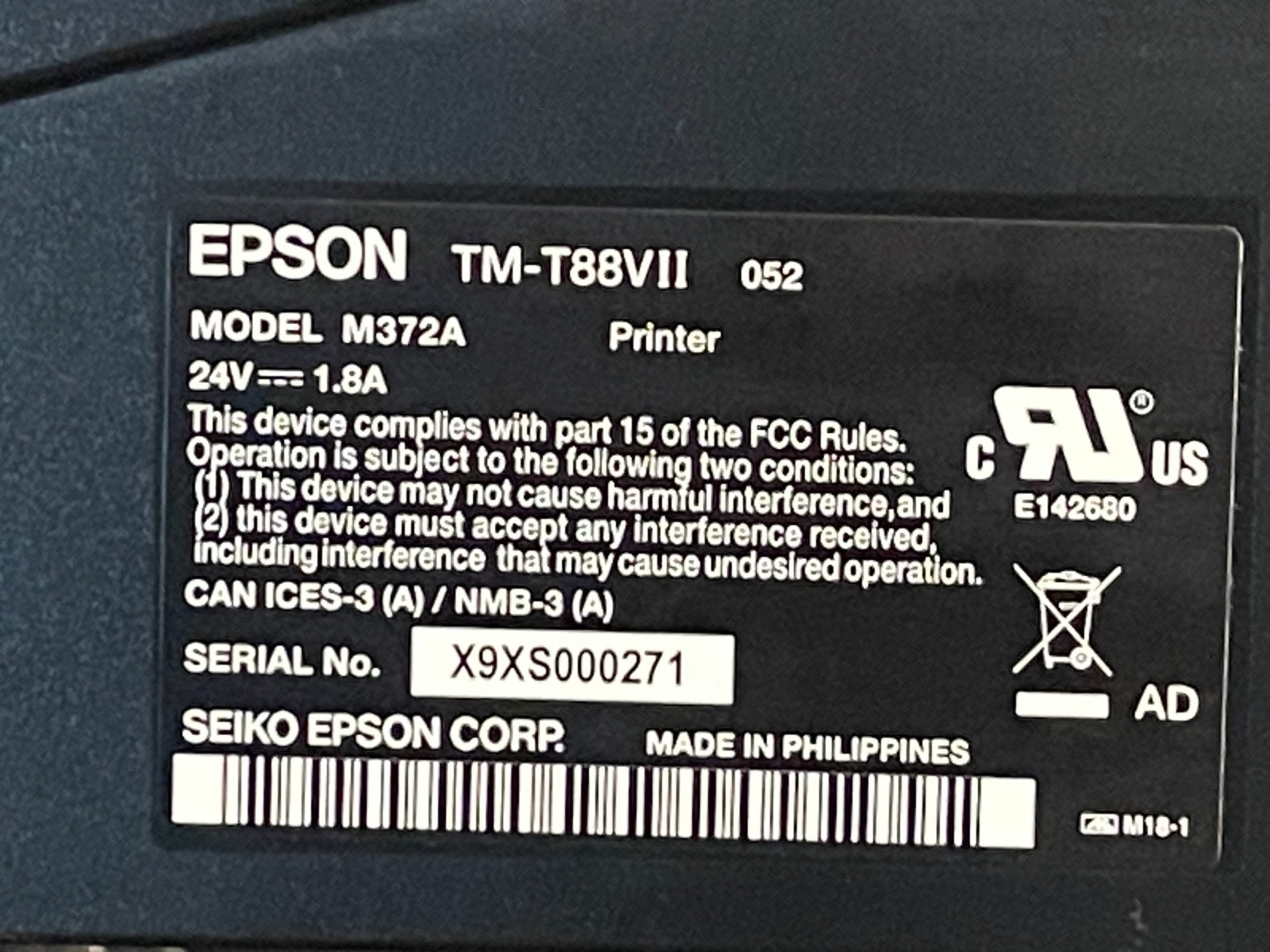 EPSON TM-T88VII Thermal POS Receipt Printer LAN, USB C31CJ57A99 M372A NEW*