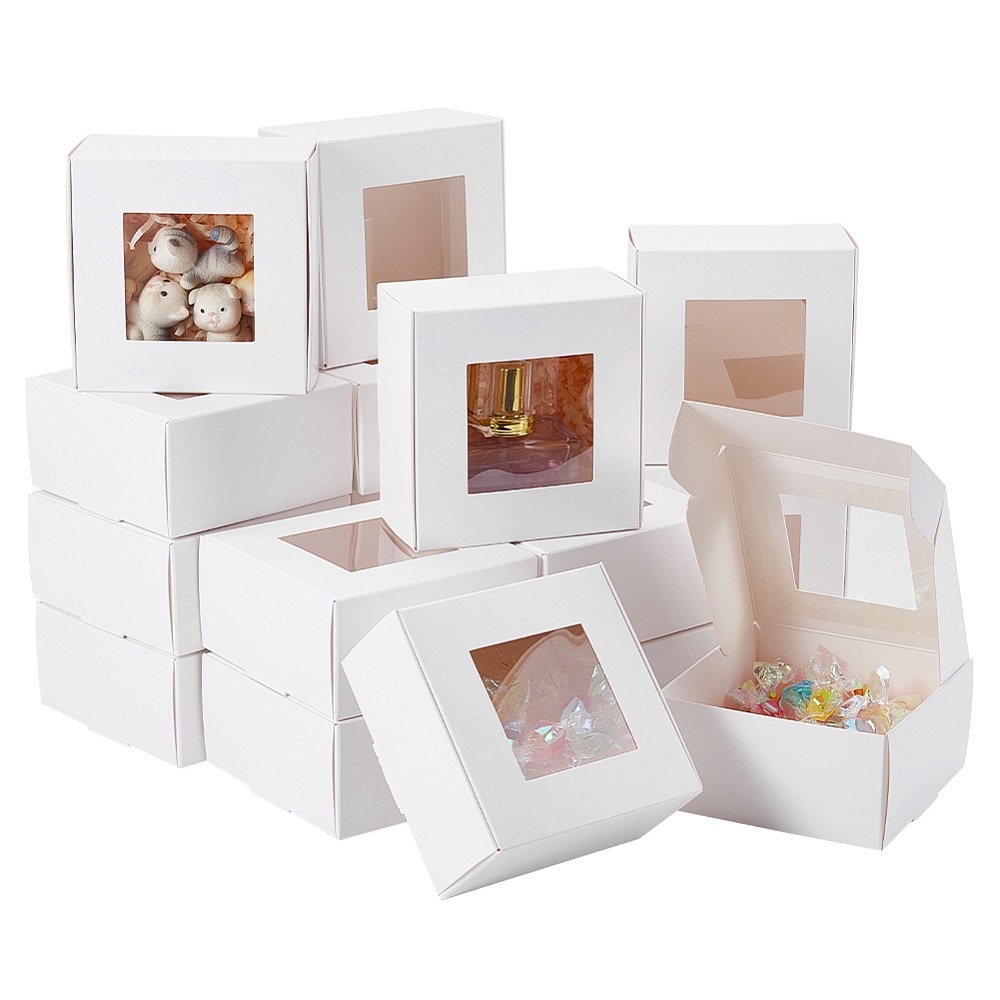 28pcs Paper Gift Storage box with PVC Visible Window for Mini Cake Jewelry Gift