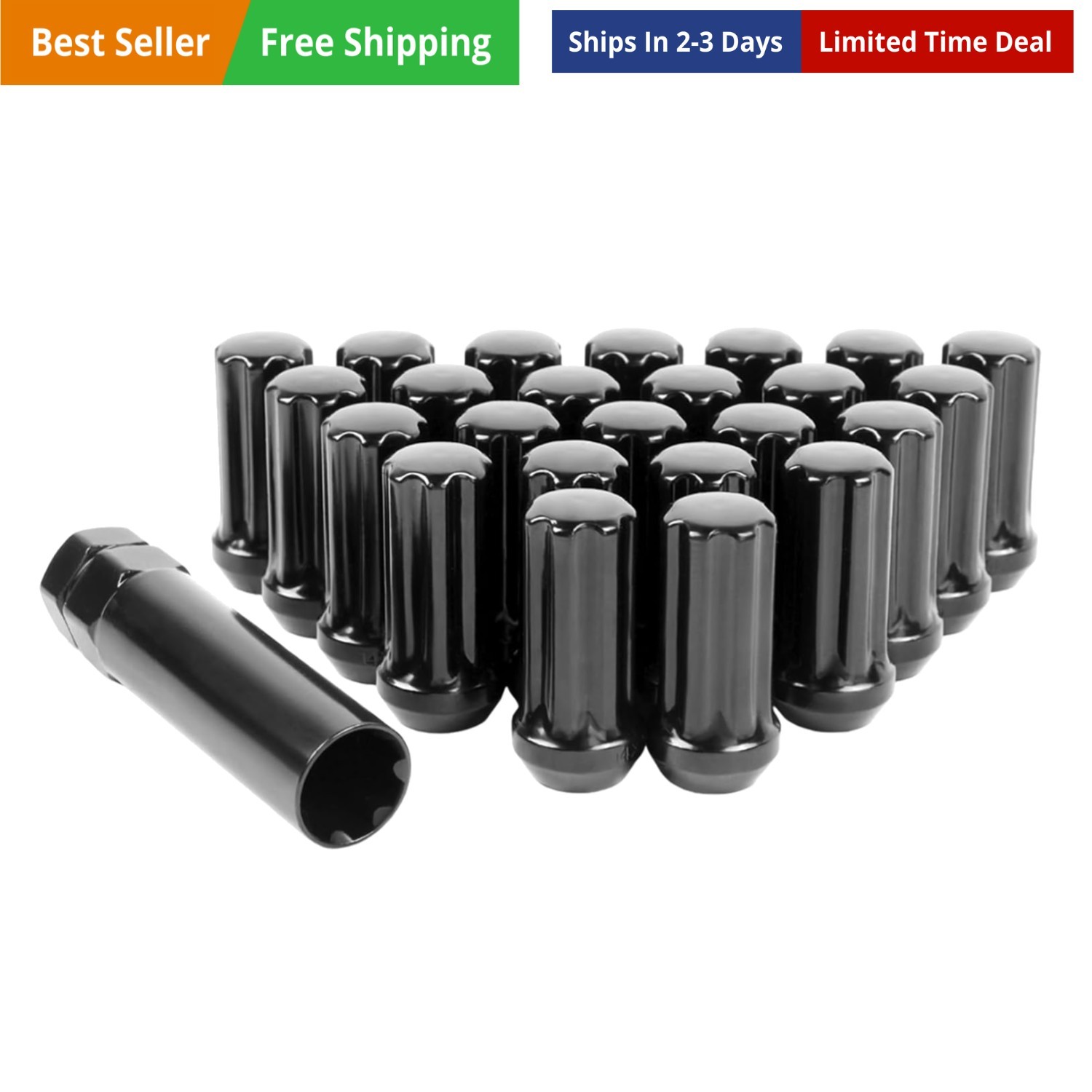 Set of 24, M14x1.5 Lug Nuts Black XL Spline Wheel Lug Nuts for 6 Lug Aftermaket,