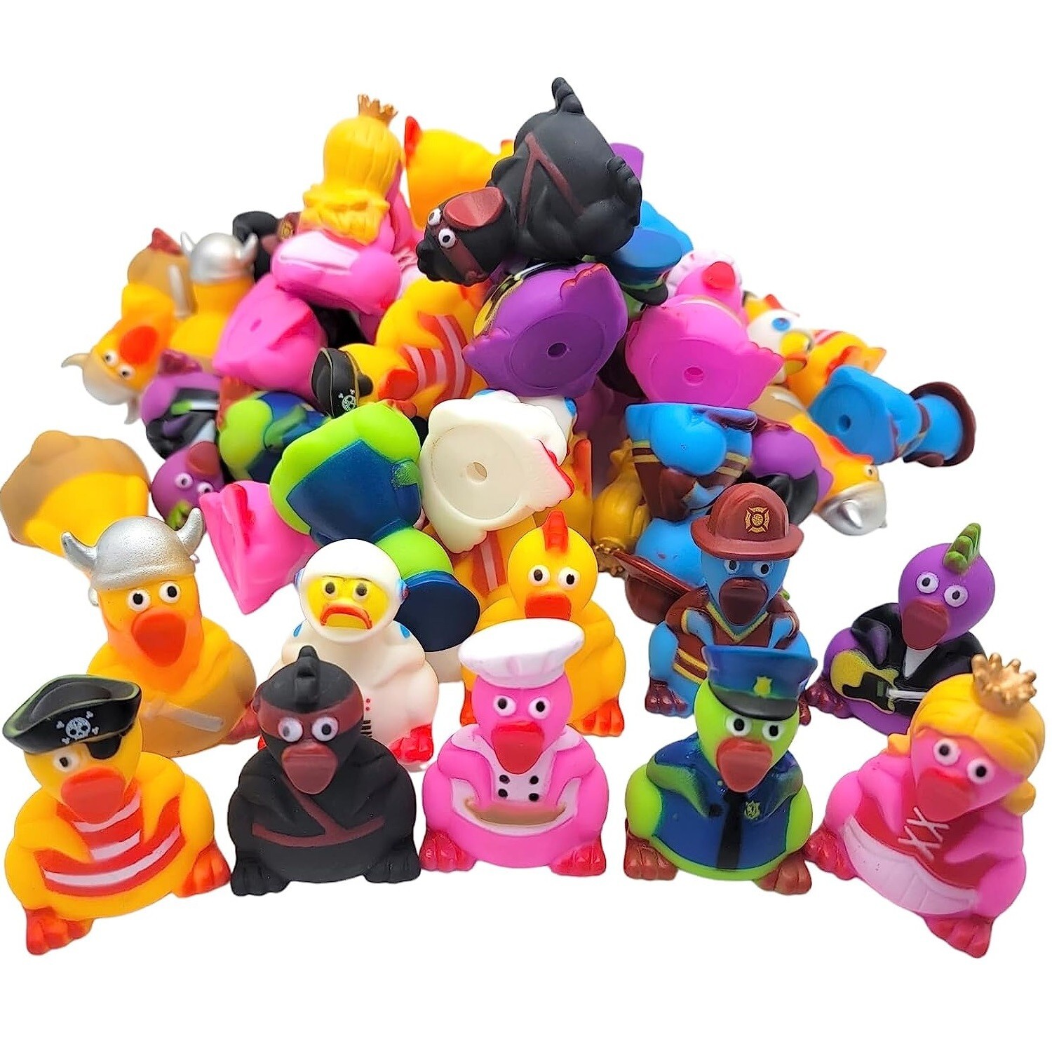 2" Rubber Screaming Chicken Assortment (50 Pack) Ninja, Rock Star, and More!
