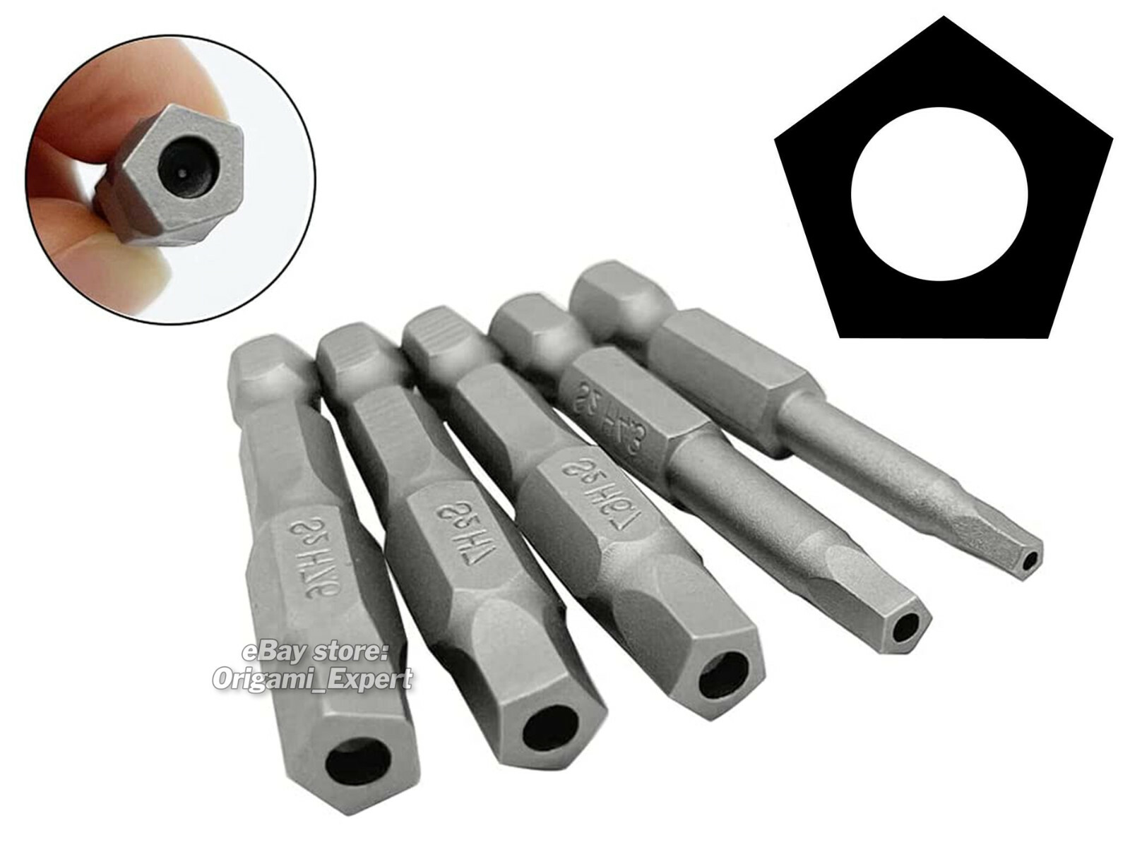 5Pcs Set Pentagon Security Drill Bits 5-sided Screwdriver 1/4" Hex Shank Penta
