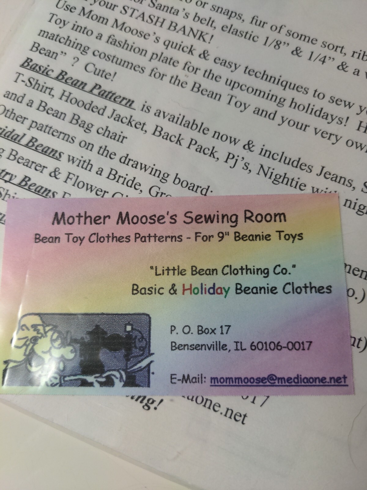 Mother Moose's Patterns For 9" Beanie Toys