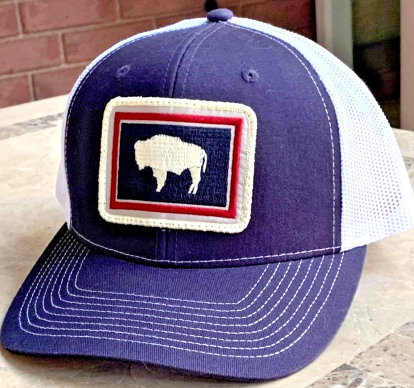 Wyoming State Flag Buffalo Blue & White Trucker Cap. Fahrenheit. OSFM.
