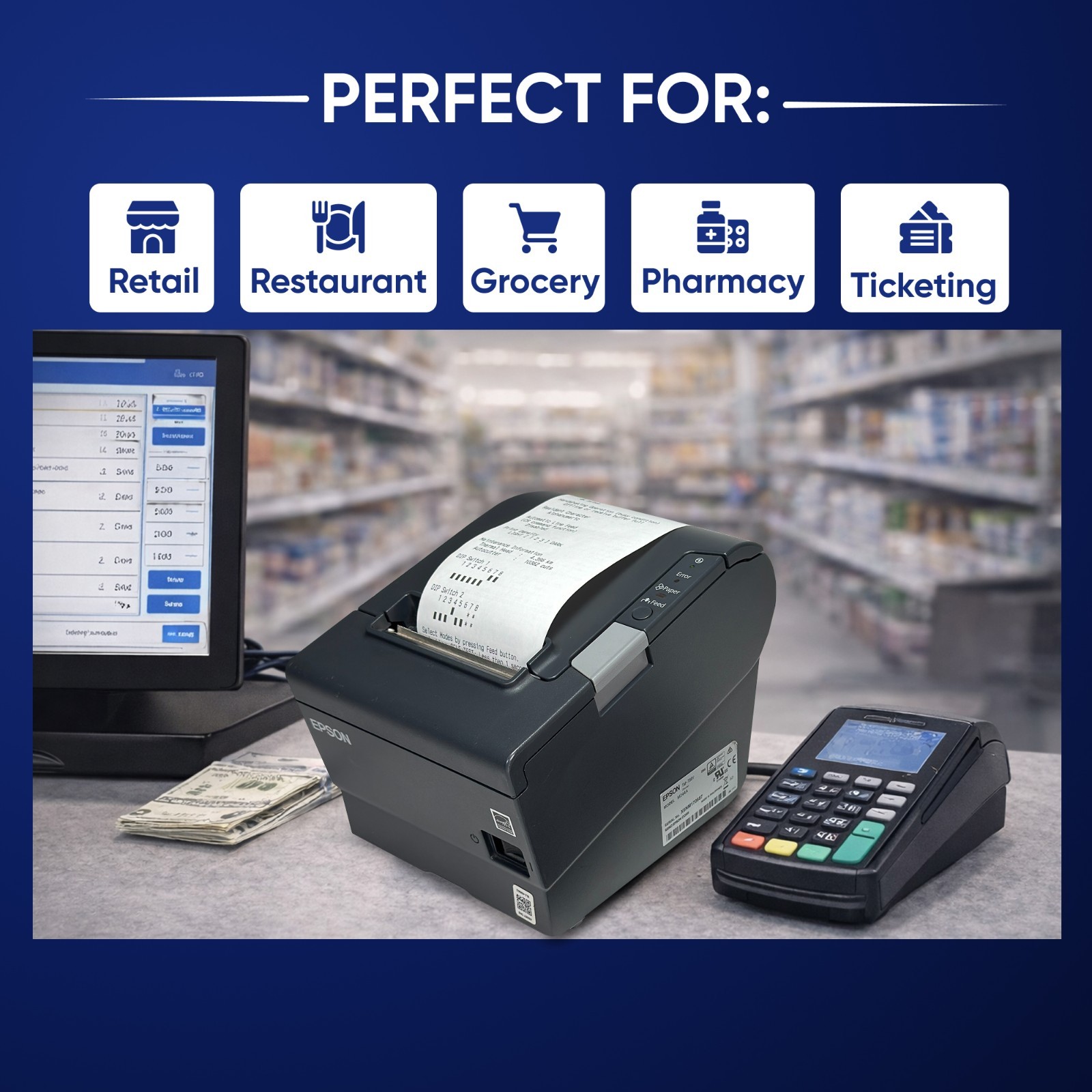Epson TM-T88V POS Compact Thermal Receipt Printer USB Serial for Square