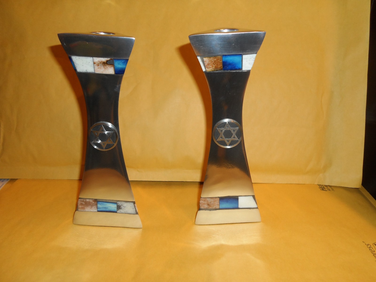 JUDAISM STAR OF DAVID ALUMINUM CANDLEHOLDERS SET OF TWO NEW APPROX. 8" TALL
