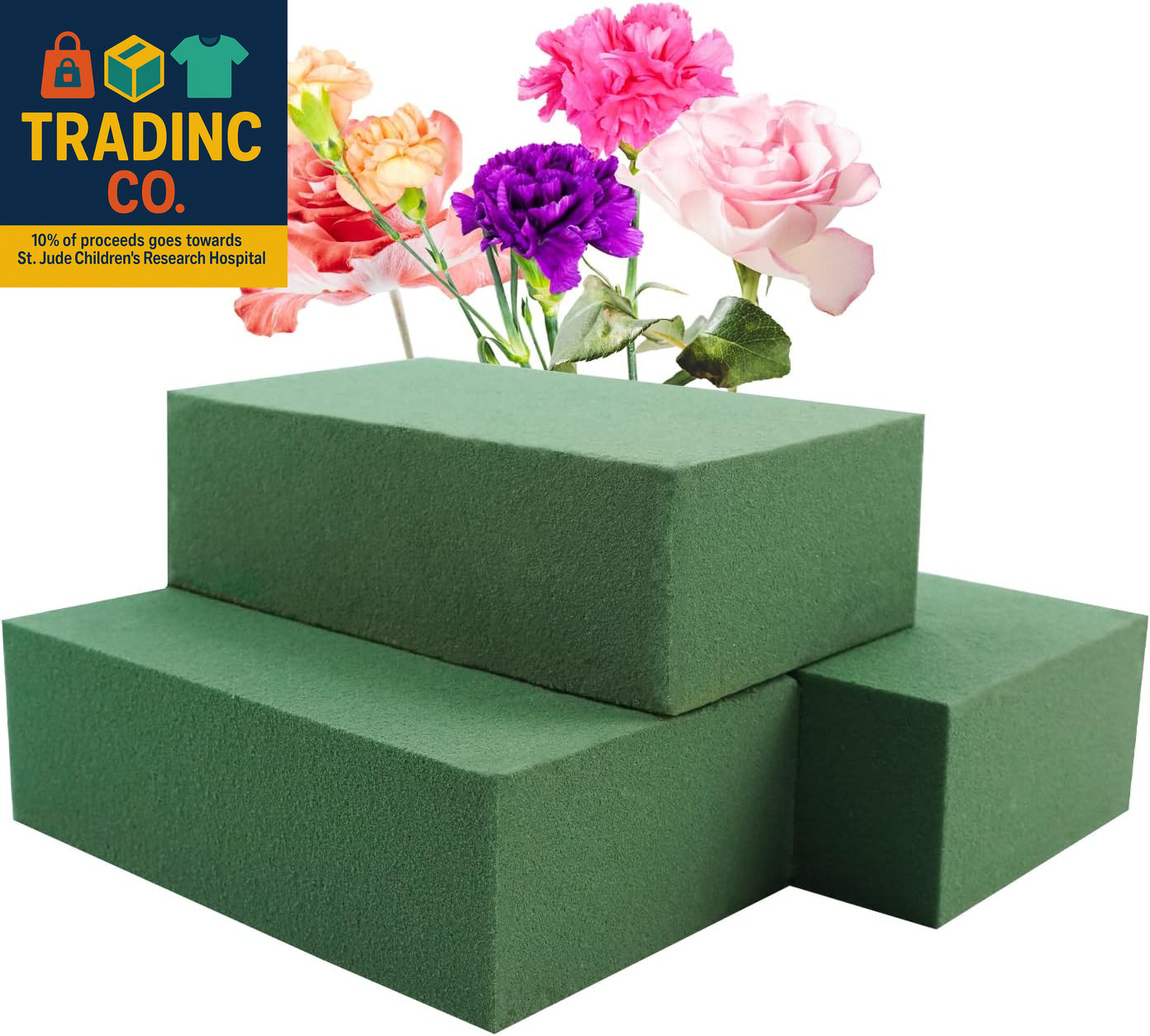 3Pcs Floral Foam Blocks,Green Wet Dry Flower Foam Plant Foam for Fresh & Artific