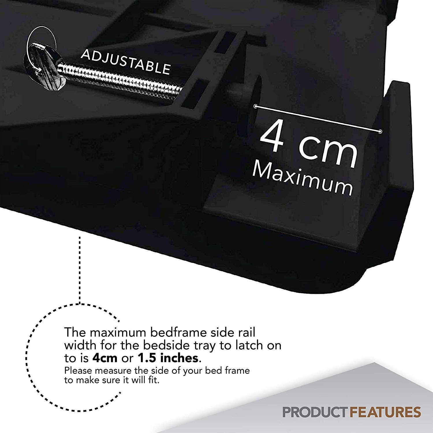 Clip-On Bunk Bed Shelf Caddy - Nightstand Tray w/ Cup Cord Black