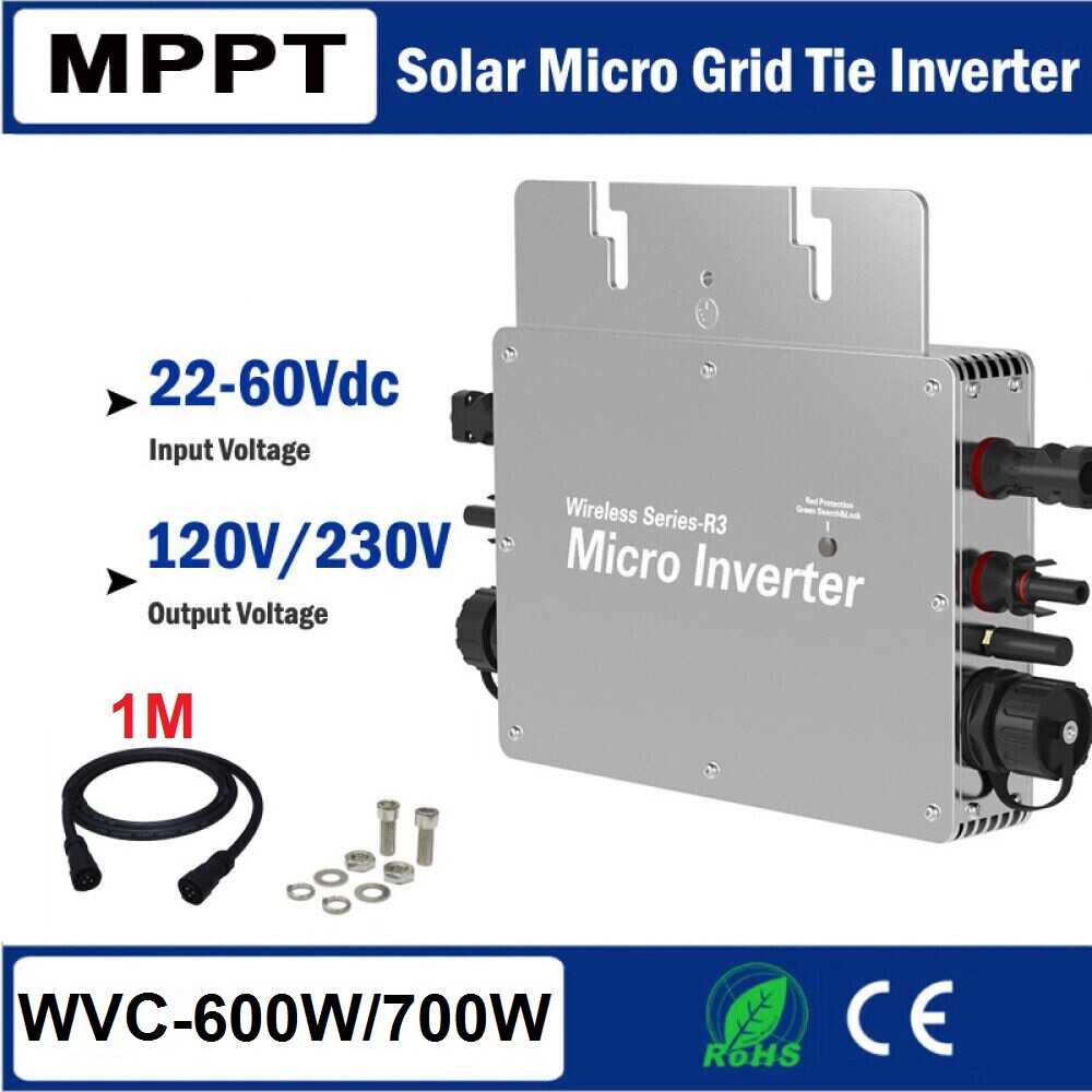 600W 700W Solar Inverter Grid Tie MPPT WIFI Micro Inverter DC22-60V to 110V 220V