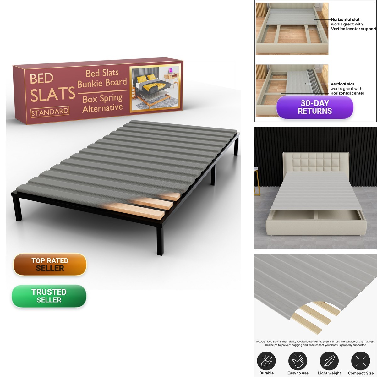 Treaton 0.75-Inch Horizontal Wooden Bunkie Board 72x39 Grey