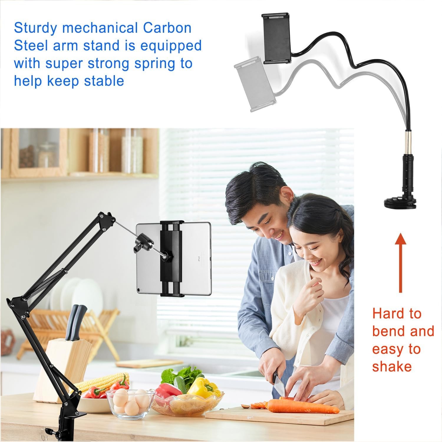 iPad Stand for Bed, Tablet Holder for Desk Bedside, Flexible Arm Mount