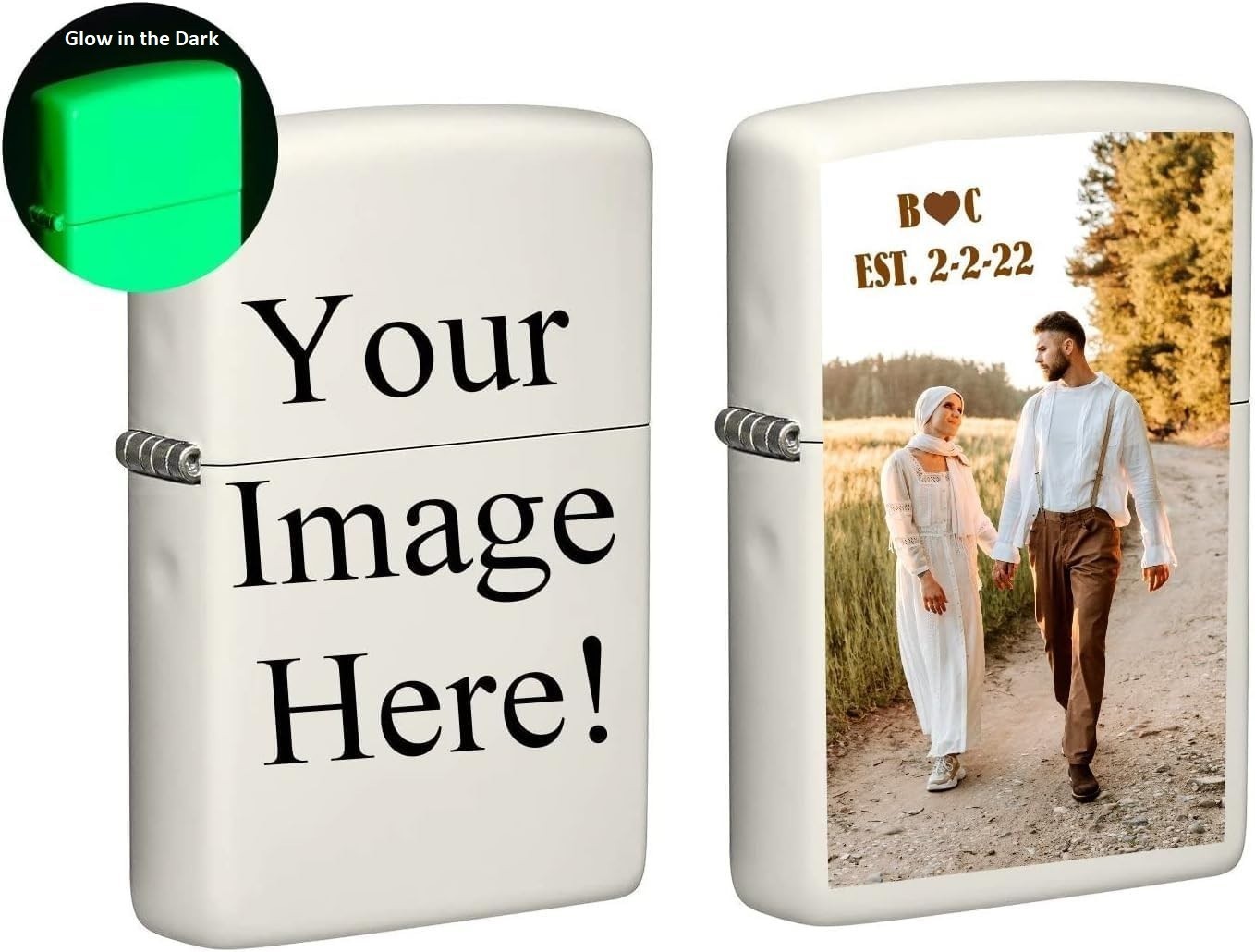 Zippo Lighter -Customized Glow in The-Dark Engraving with Your Photo and Message