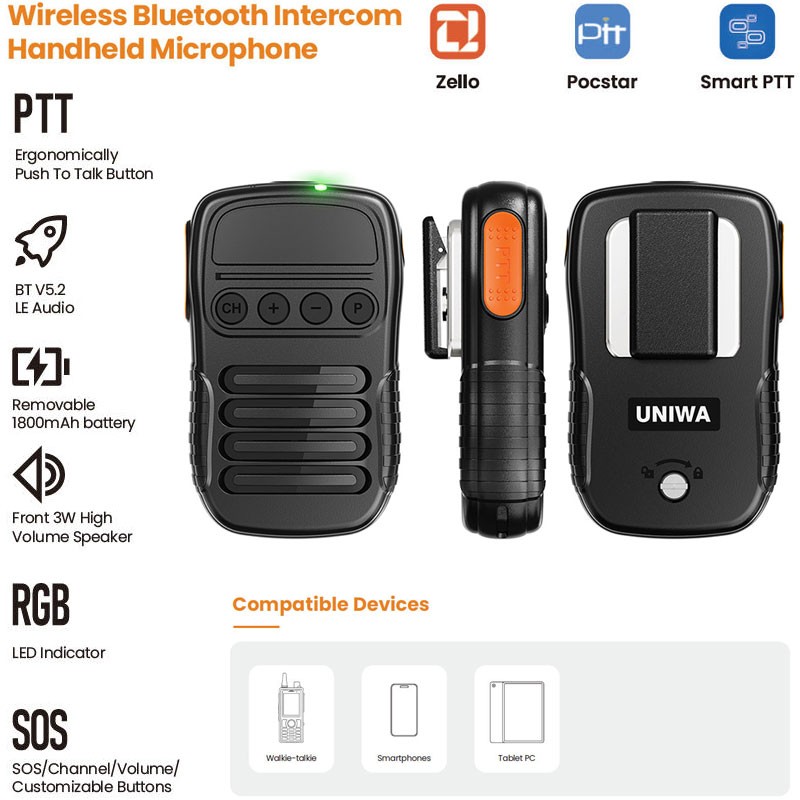 UNIWA BM008 Wireless BT Handheld Microphone For Smart PTT Walkie Talkie