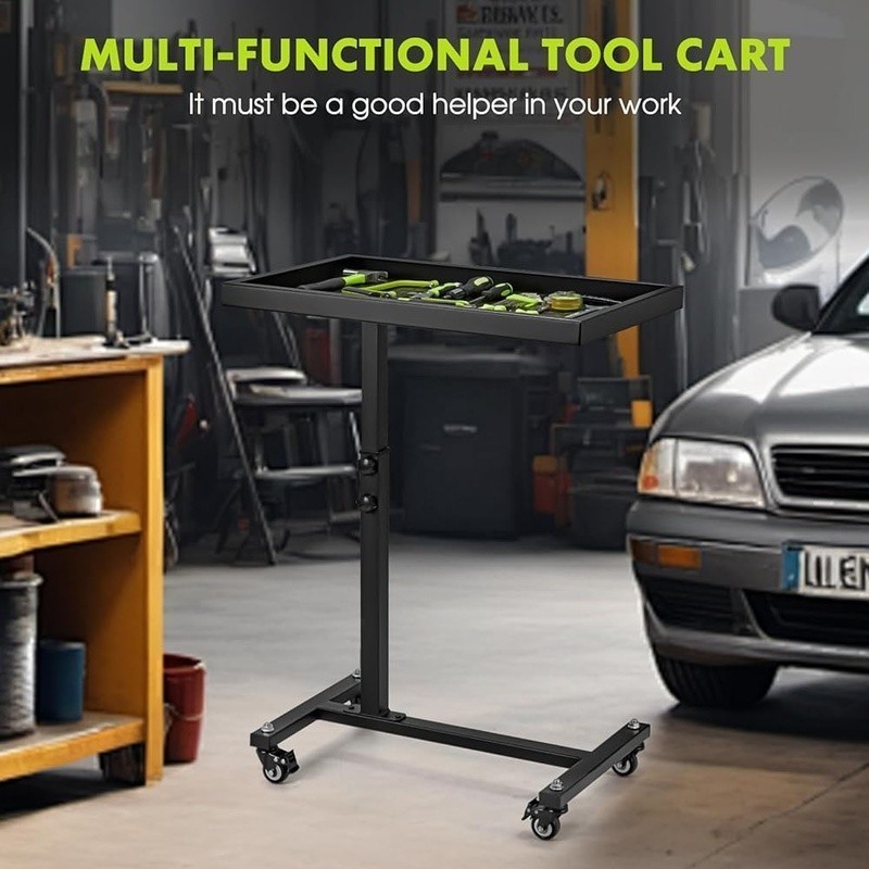 Adjustable Work Table with Wheels Mechanic Rolling Tool Tray Table Garage Repair