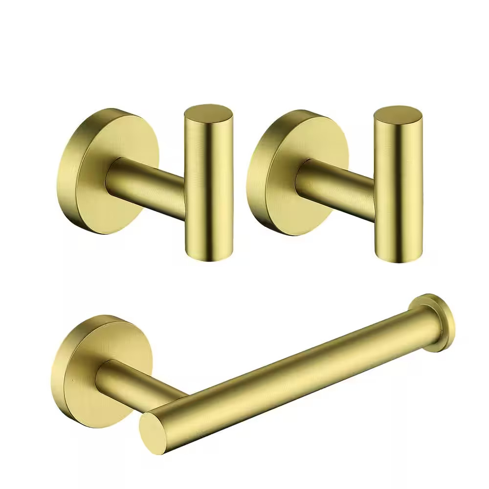 3 -Piece Bath Hardware Set with Mounting Hardware in Stainless Steel Brushed Gol