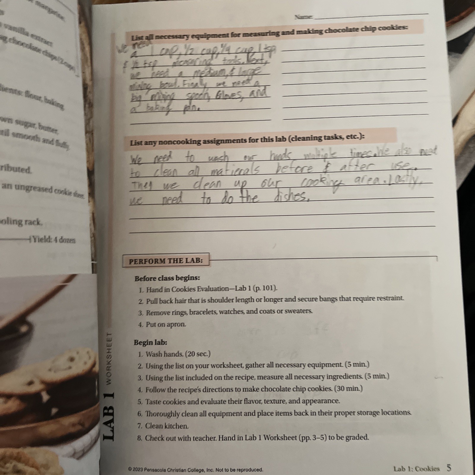 Abeka Culinary Life Skills Lab Manual HAS WRITING